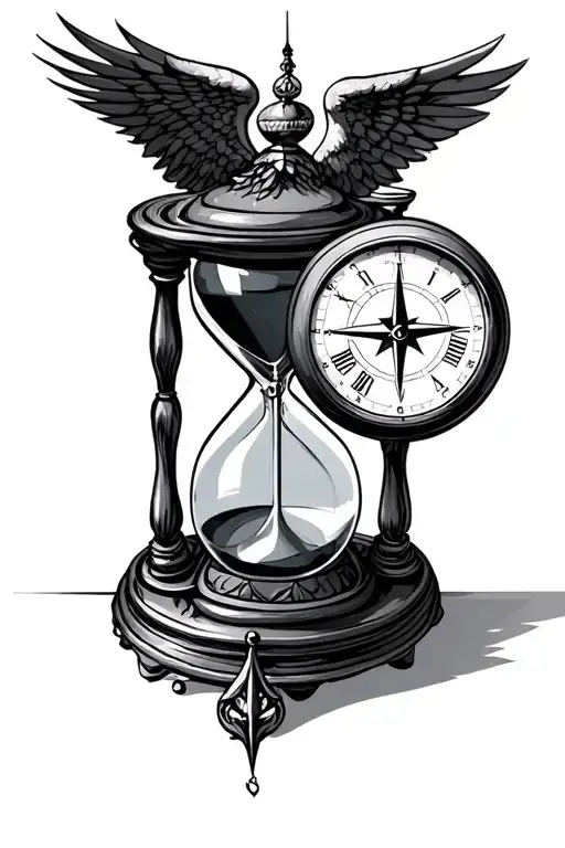 hour glass , compass,clock with st.michael   tattoo design idea