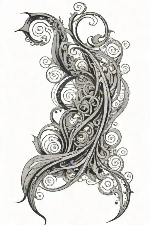 thin lined swirly smoky lines tattoo design idea