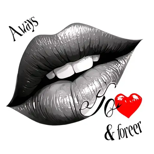 red kiss written words always & forever tattoo design idea