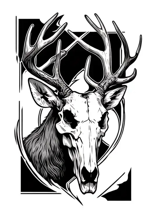 deer skull  cross rip gramps tattoo design idea