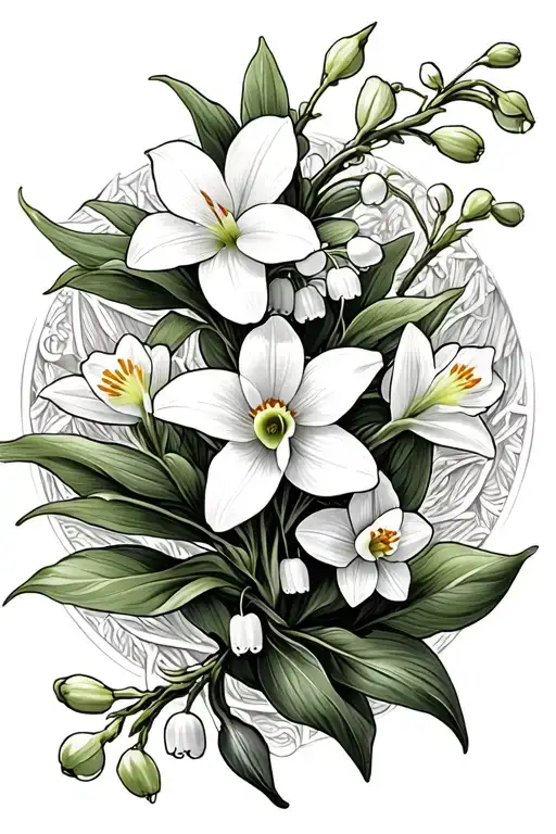vine wrapping with lily of the valley and daffodil tattoo design idea