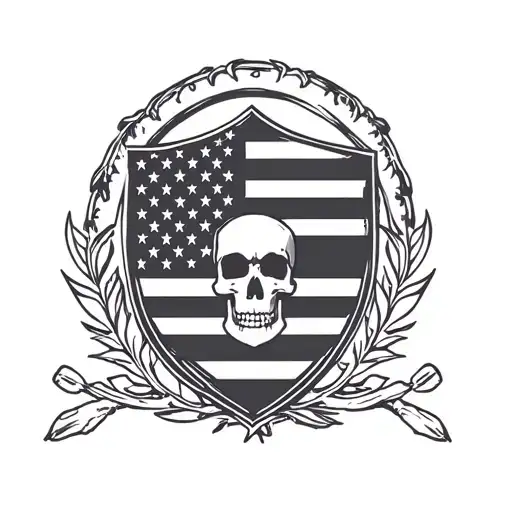 betsy ross flag with shield adorned skull surrounded tattoo design idea