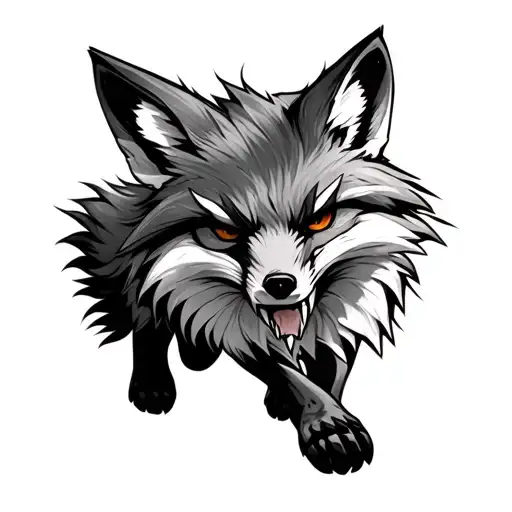 walking angry fox all body tattoo design idea