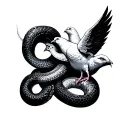 two agressive snakes surrounding an innocent dove tattoo design idea