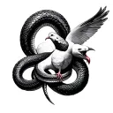 two agressive snakes surrounding an innocent dove tattoo design idea