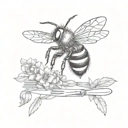 A sketch tattoo of a bee holding a fork and knife, representing your passion for eating and cooking tattoo design idea
