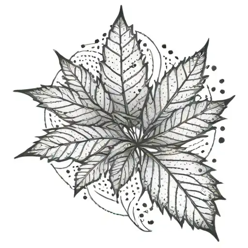 A detailed, stylized cannabis leaf with intricate lines and a gradient heart subtly placed within the leaf or next to tattoo design idea