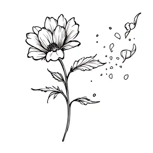 a flower with pétales still growing and some falling on the ground  tattoo design idea