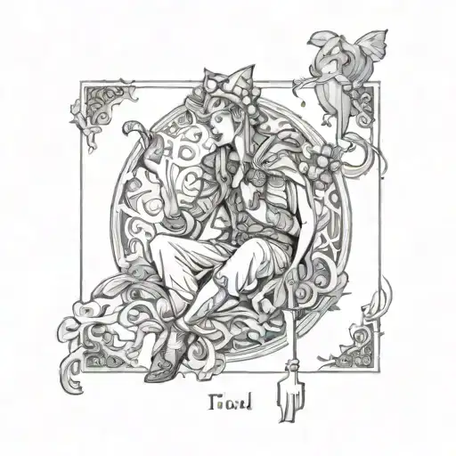 gothic tarot card the fool tattoo design idea