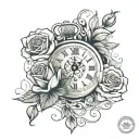 roses and clock tattoo design idea