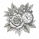 roses and clock tattoo design idea