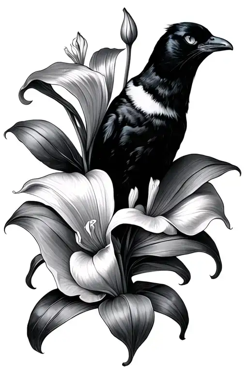 crows feet and cats paws with calla lilies intertwined tattoo design idea