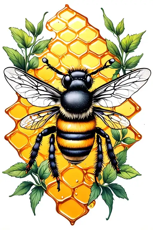 bees  with honey comb in the background tattoo design idea