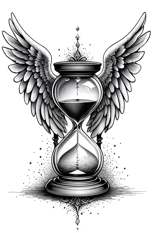 Hourglass and angel wings tattoo design idea