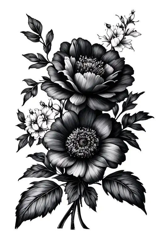 flower bouquet fine line tattoo design idea