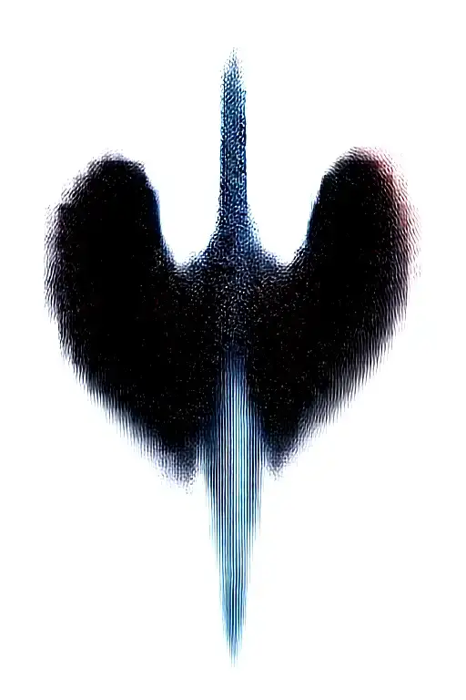 angel wings behind a sword, roses tattoo design idea