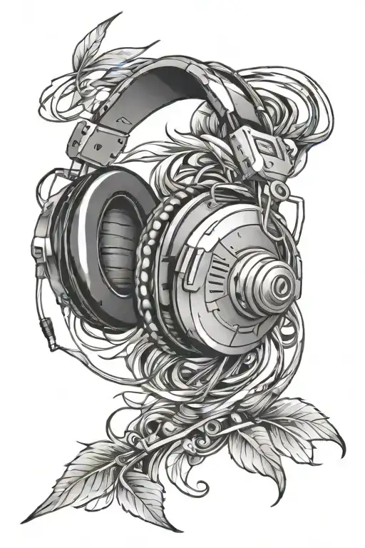 cd rom and headphones tattoo design idea