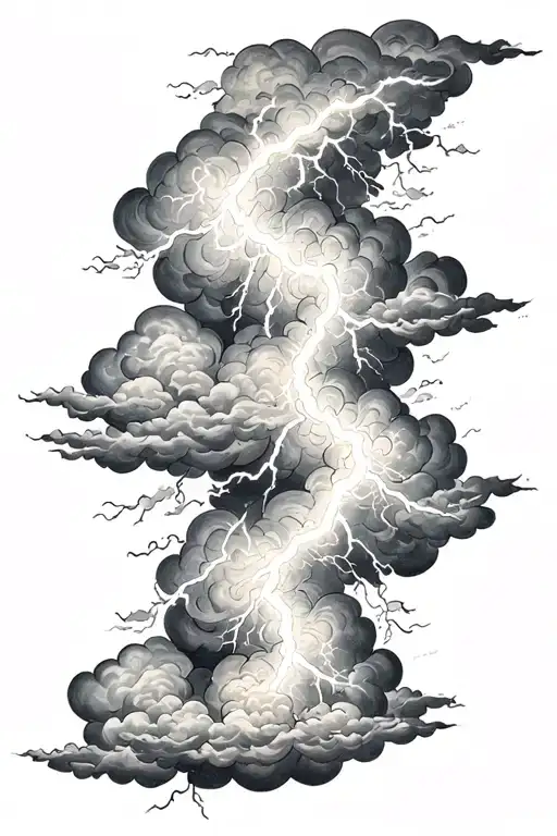 Lightning bolt going through clouds tattoo design idea