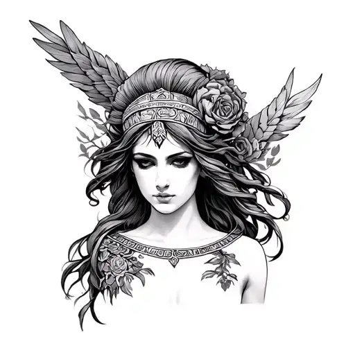 Athena naked pretty tattoo design idea