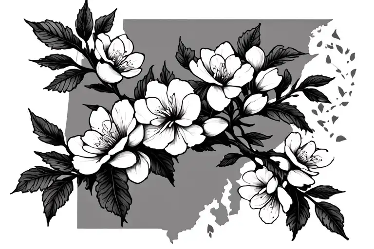cherry blossoms over Washington DC map outline filled tattoo design idea
