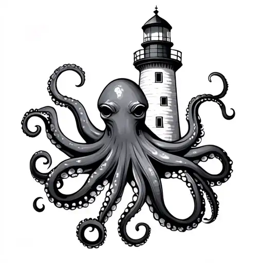 Octopus Lighthouse tattoo design idea