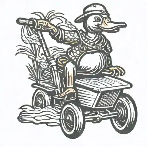 duck riding lawnmower  tattoo design idea