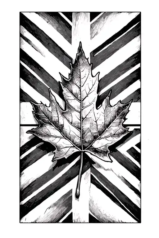 maple leaf inside Union Jack black and white tattoo design idea