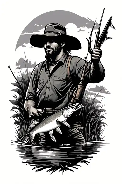 hunting and fishing tattoo design idea