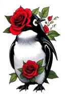 penguin with red rose tattoo design idea