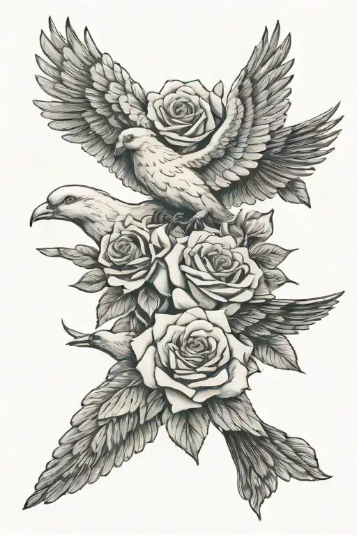 grandpa roses doves flying and sky tattoo design idea