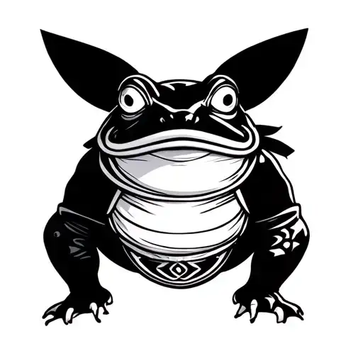 A frog dressed in Yokozuna Sumo attire doing a sumo pose tattoo design idea