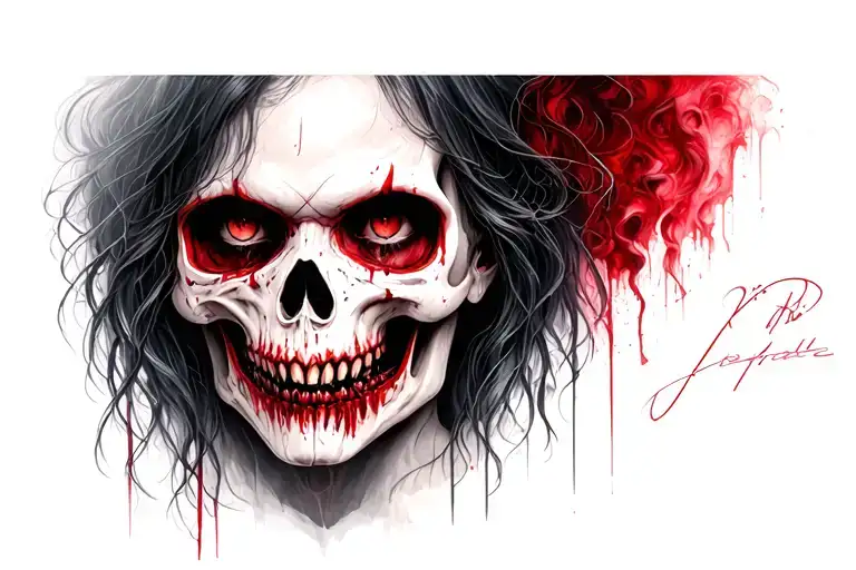 scary girl vampire face half skull tattoo design idea