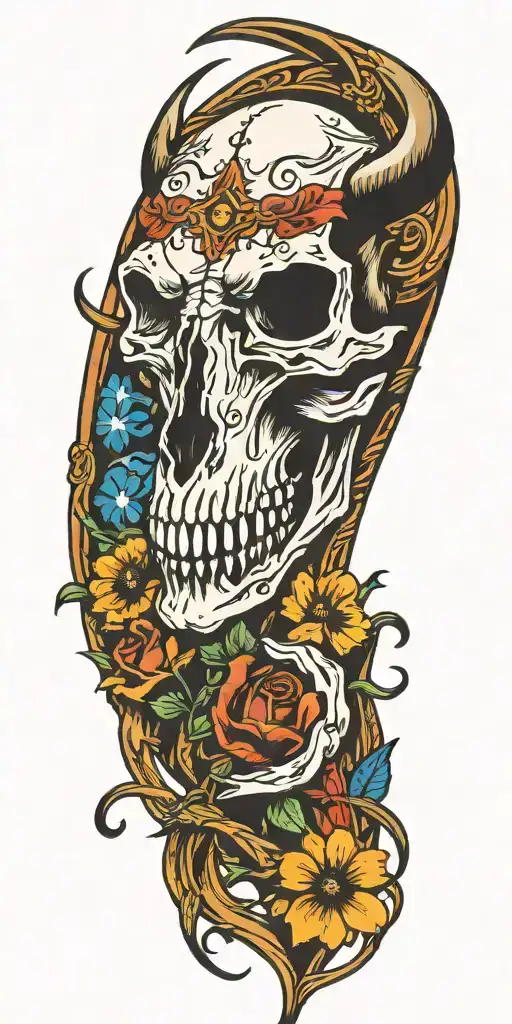 western cow skull tattoo design idea
