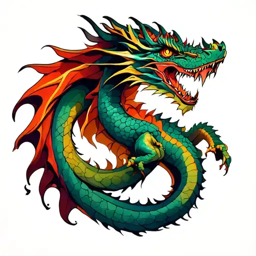 Dragon and realistic mechanics tattoo design idea