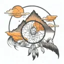 dreamcatcher with mountain range and moon inside tattoo design idea