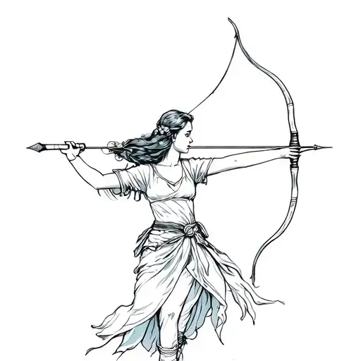 sagittarius woman shooting a bow and arrow tattoo design idea