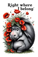 "Right where I belong" eeyore tail covered in poppies growing tattoo design idea