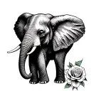 Elephant With Roses tattoo design idea