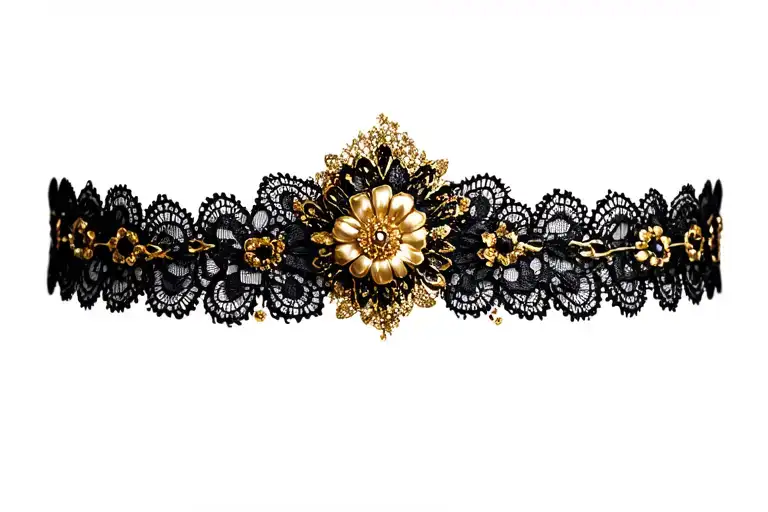  black with gold glitter fairy lace choker tattoo design idea