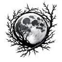 a willow branch framing a full moon tattoo design idea