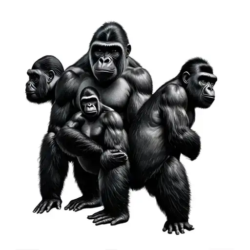 gorilla family posing tattoo design idea