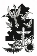 los angels hints, catholic cross with wings, and filipino tribals surrounding it tattoo design idea