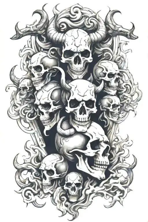 Coverup Clouds ,Smoke and skulls with Capricorn zodiac signs intertwined  tattoo design idea