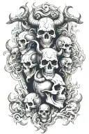 Coverup Clouds ,Smoke and skulls with Capricorn zodiac signs intertwined  tattoo design idea