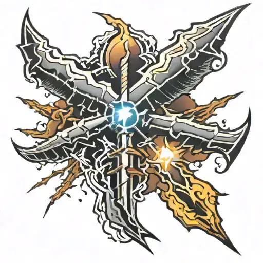 Lightning thunder strike from upper back to ribs tattoo design idea