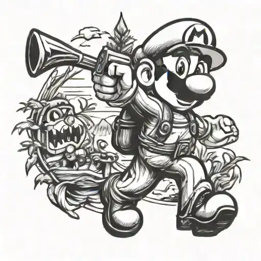 super Mario bow hunting scene tattoo design idea