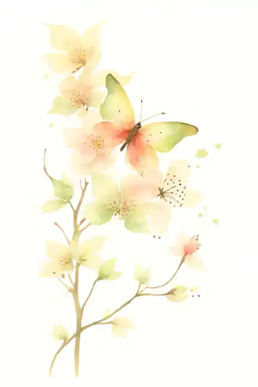 butterfly, star, cherry blossom lotus tattoo design idea