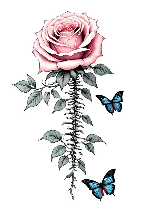 dainty rose and butterfly spine tattoo tattoo design idea