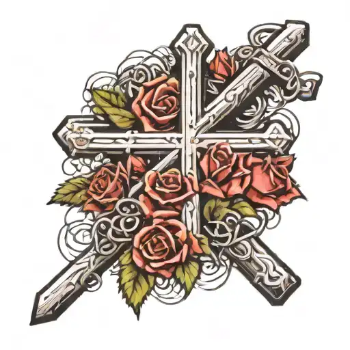 barbed wire cross, with red roses wrapped around it with proverbs 3:15 facing the right side vertically  tattoo design idea