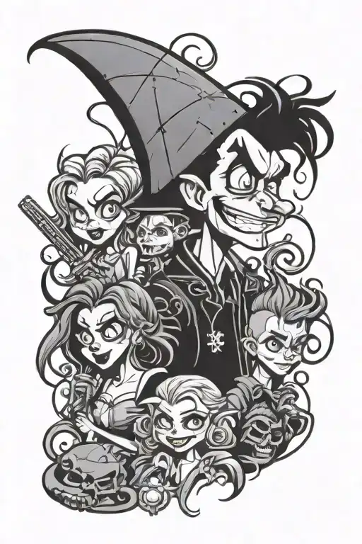 Gothic 90s cartoon characters tattoo design idea